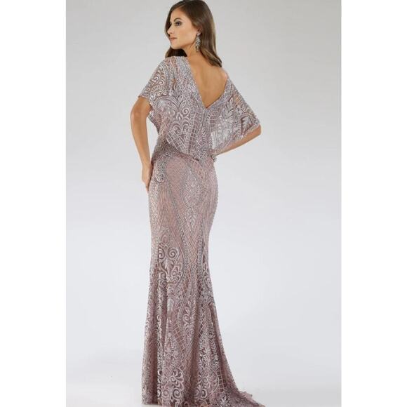 Lara Dress 14 Cape Sleeve Mermaid Beaded Gown Formal Mother of Bride Lavender - Picture 2 of 16